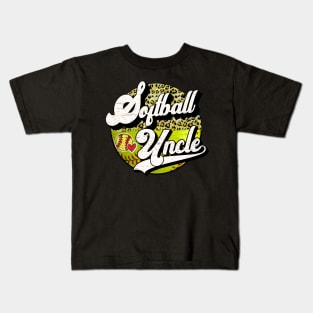 Softball Uncle Vintage Leopard Softball Family Matching Kids T-Shirt
